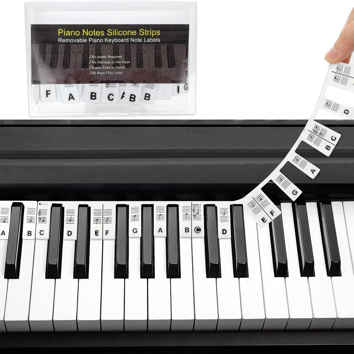 Verwijderbare Piano Toets Stickers Zwart Wit voor 88 Toetsen - Herbruikbaar Notenlabel