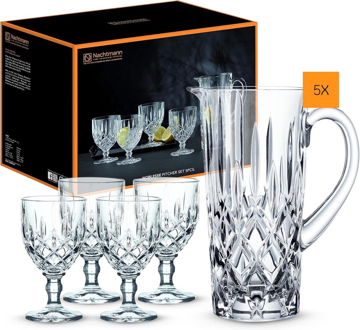 Luxe Kristalglazen Set met Karaf en 4 Wijnglazen