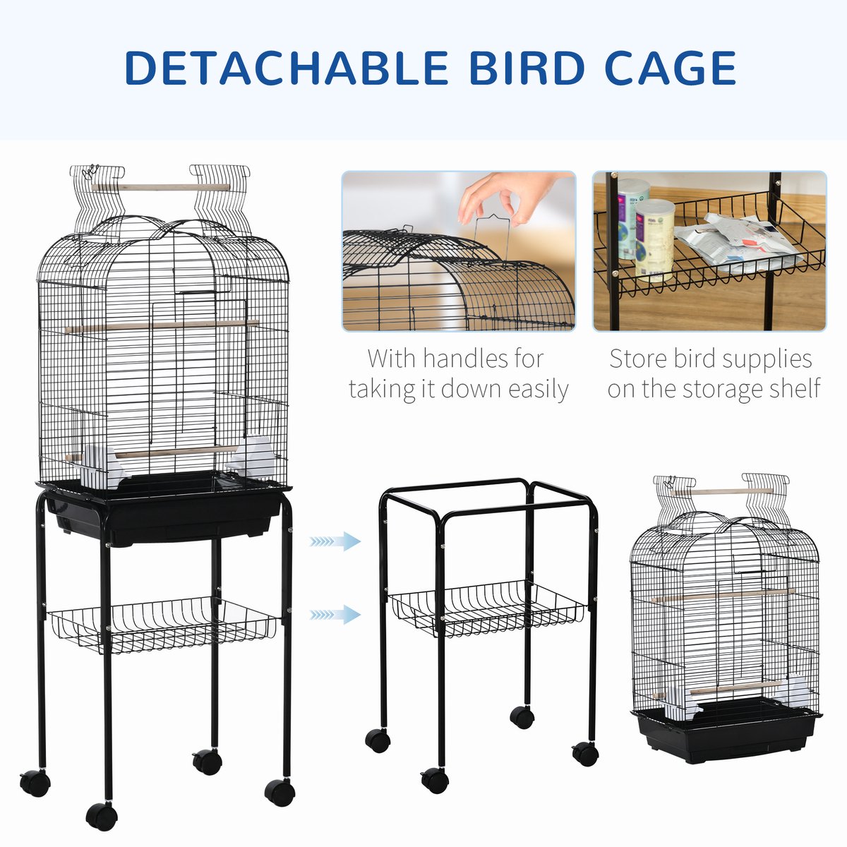 PawHut Vogelkooi 46x36x130cm - Staaldraad met standaard thumbnail 5