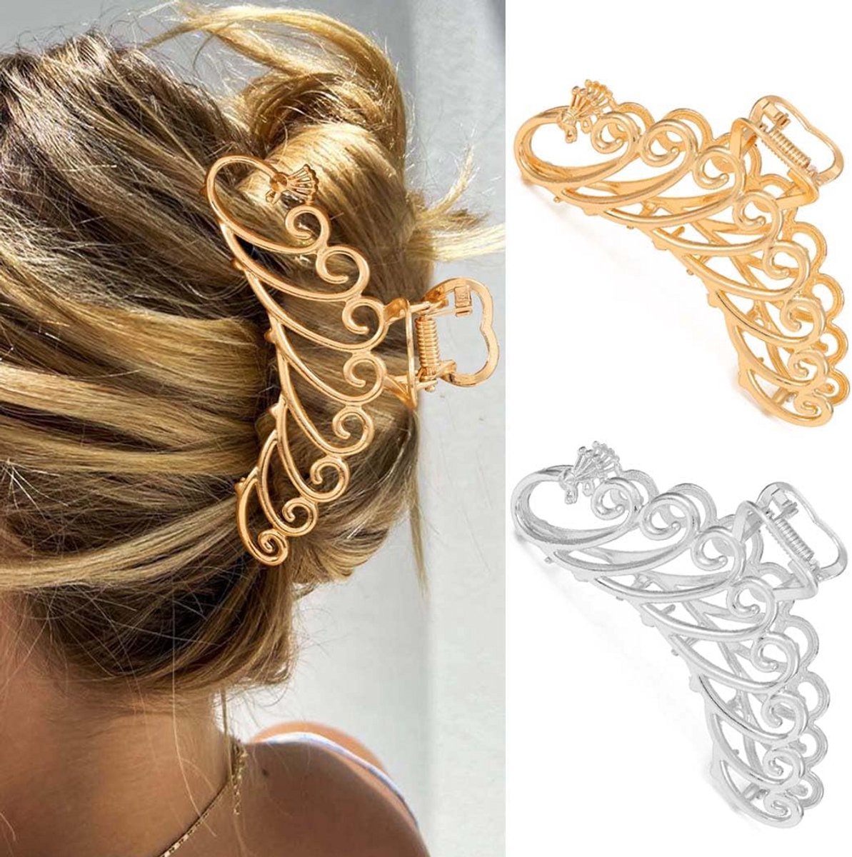 Grote Metalen Haar Klauw Clips - Set van 2 Sterke Haarspeldjes voor Dik Haar