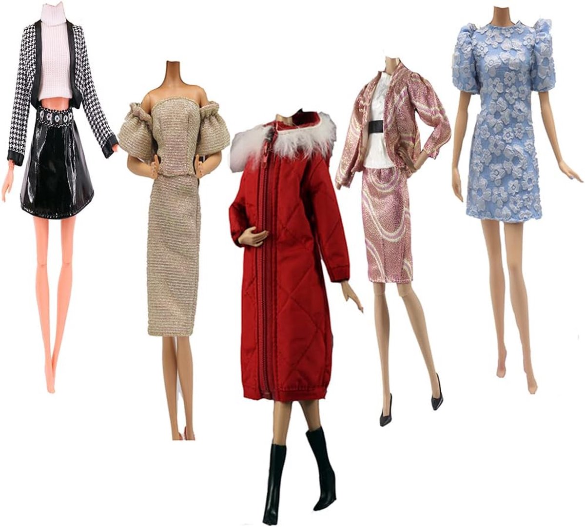 5 Sets Poppenkleding Herfst Outfits met Windjack, Broek, Schoenen, Tas en Hoed voor 29cm Poppen