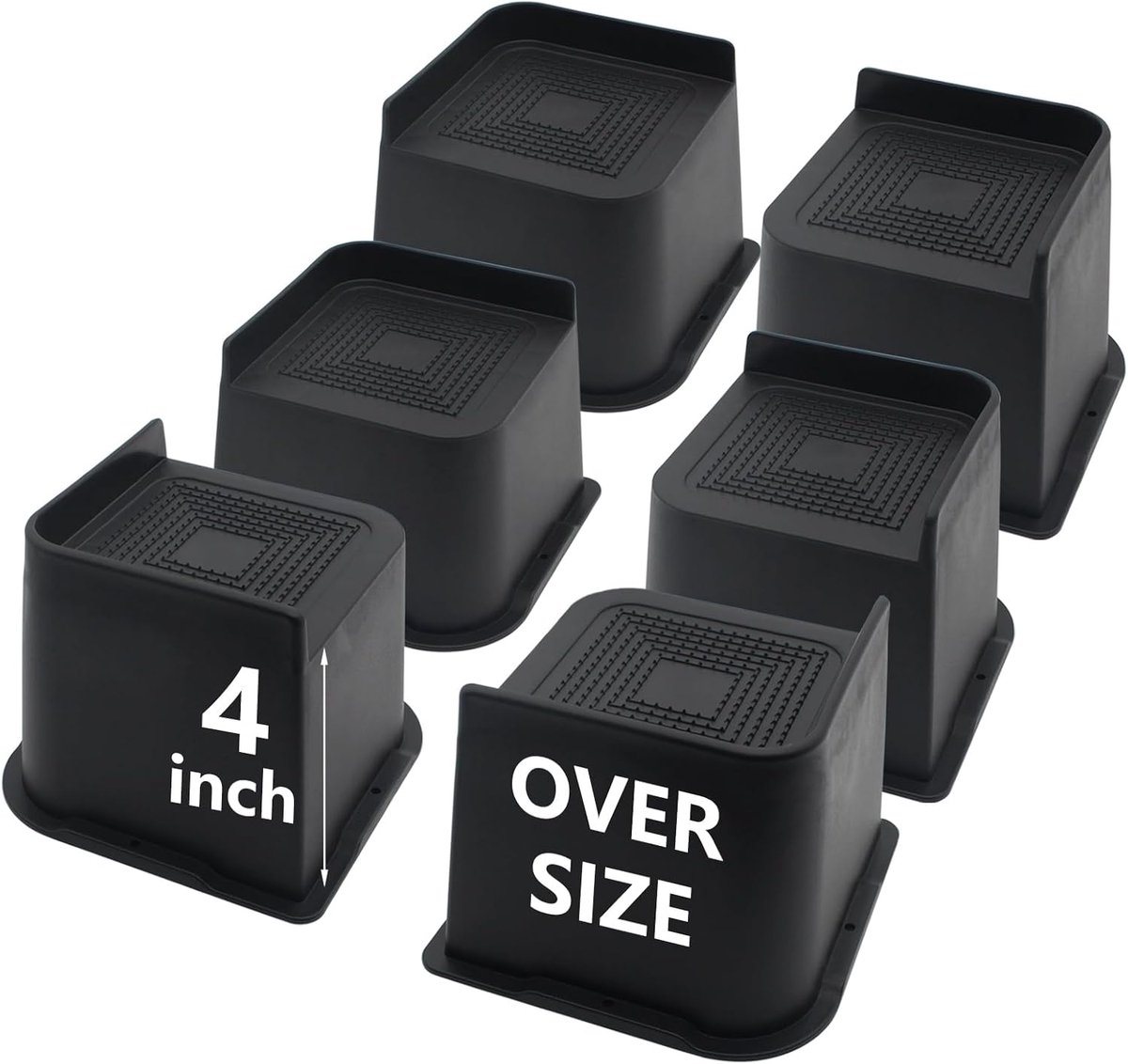 Set van 6 stevige meubelverhogers 10 cm hoog - Ideaal voor bed, bank, tafel en stoel - Zwart