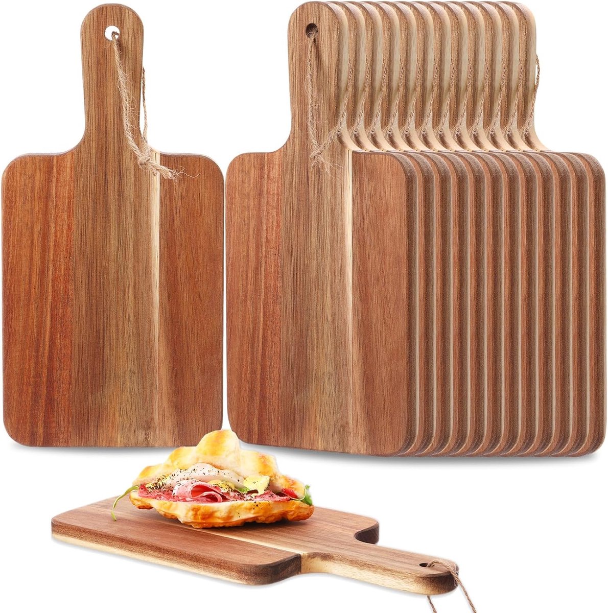 Set van 16 Acaciahouten Snijplanken met Handvat voor Kaas, Brood en Serveren