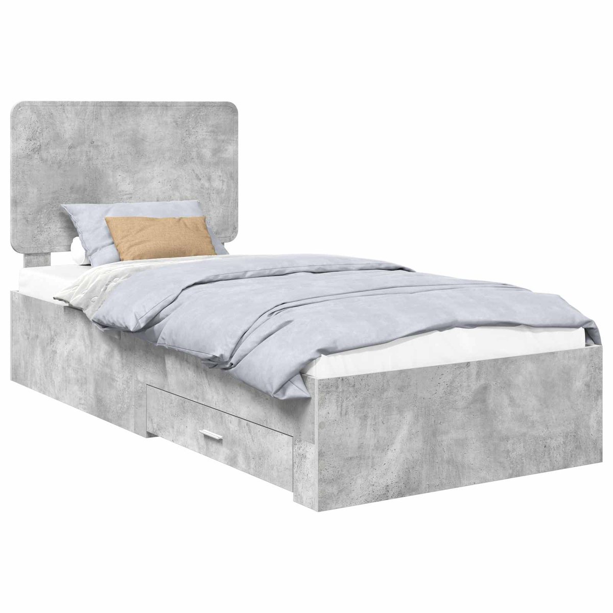 vidaXL - Bedframe - met - hoofdeinde - Beton - Grijs - 90 - x - 190 - cm - Bewerkt - hout