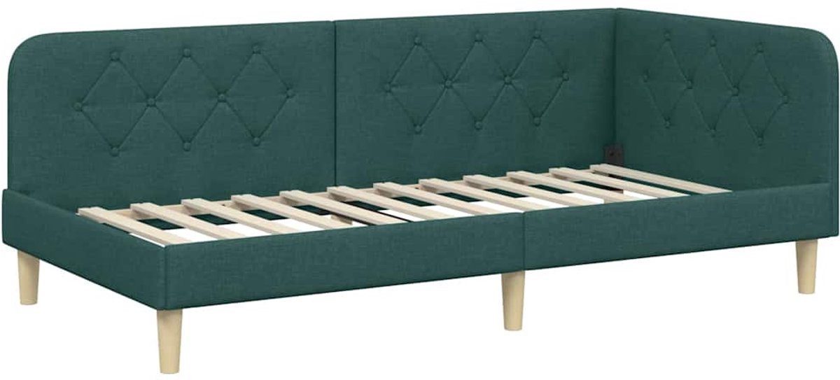 vidaXL - Hoek - Bed - Frame - Donkergroen - 90 - x - 200 - cm - Stof