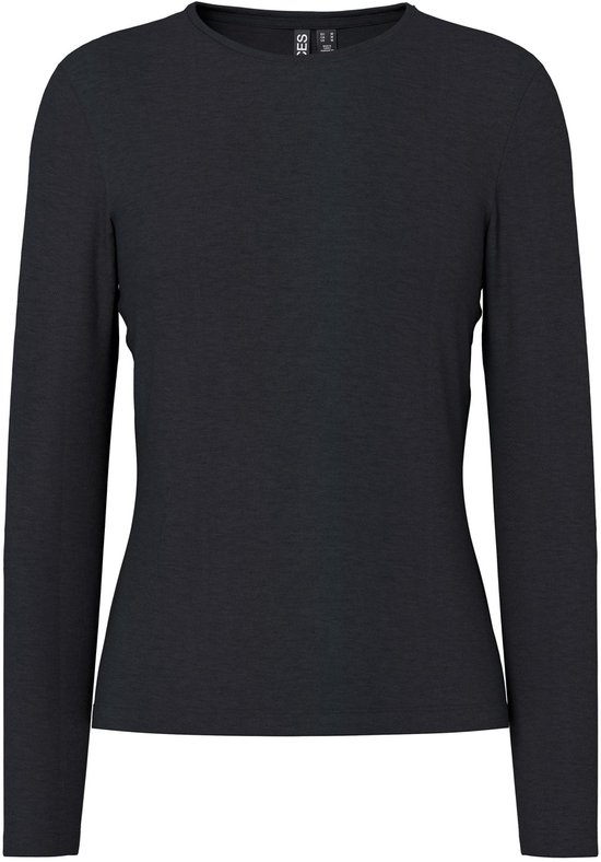 Dames-T-shirt met lange mouwen en ronde hals, geribbeld, nauwsluitend