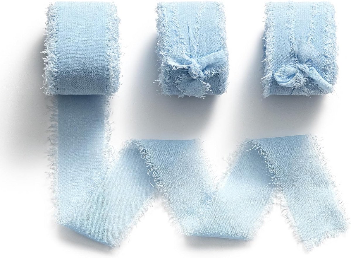 Lichtblauwe Chiffon Lint met Franje voor Cadeauverpakking en Bruiloften
