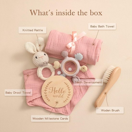 Luxe Baby Cadeauset Geboorte Jongen/Meisje - Kraamcadeau Houten Speelgoed en Verzorging van Merkloos — afbeelding 3