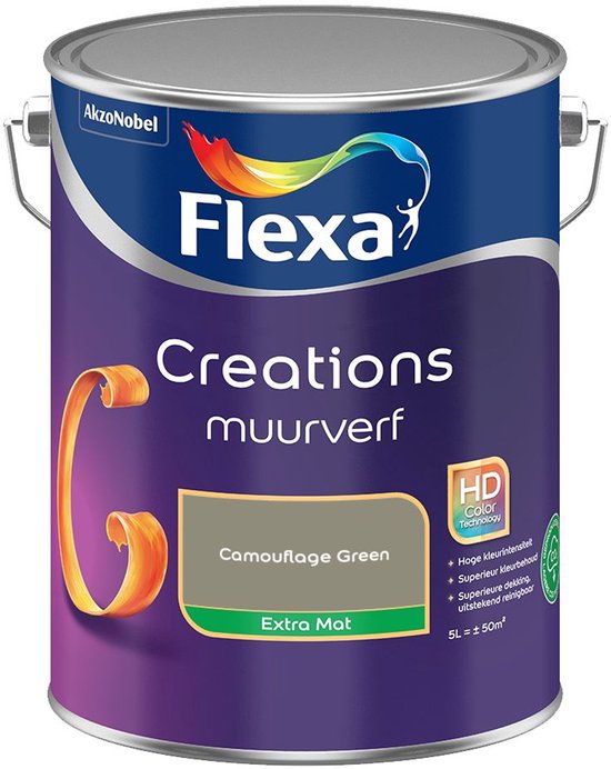 Blik Flexa Creations muurverf Extra Mat Camouflage Green, 5L.