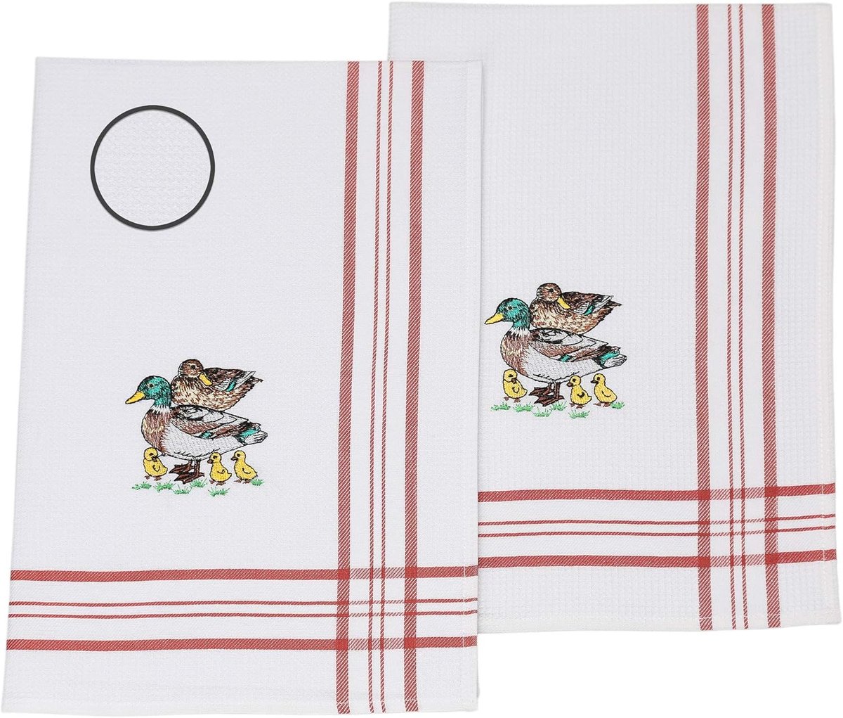 Katoenen Keukendoeken Wafelstructuur Piqué met Geborduurd Eend Motief 2 Stuks 50x70 cm