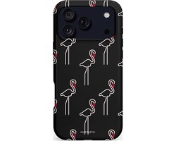 Casetastic hoesje geschikt voor Apple iPhone 17 Pro Max - MagSafe - Dubbellaagse bescherming - Neon Flamingo Dance Club - Fashion Case - Zwart Wit