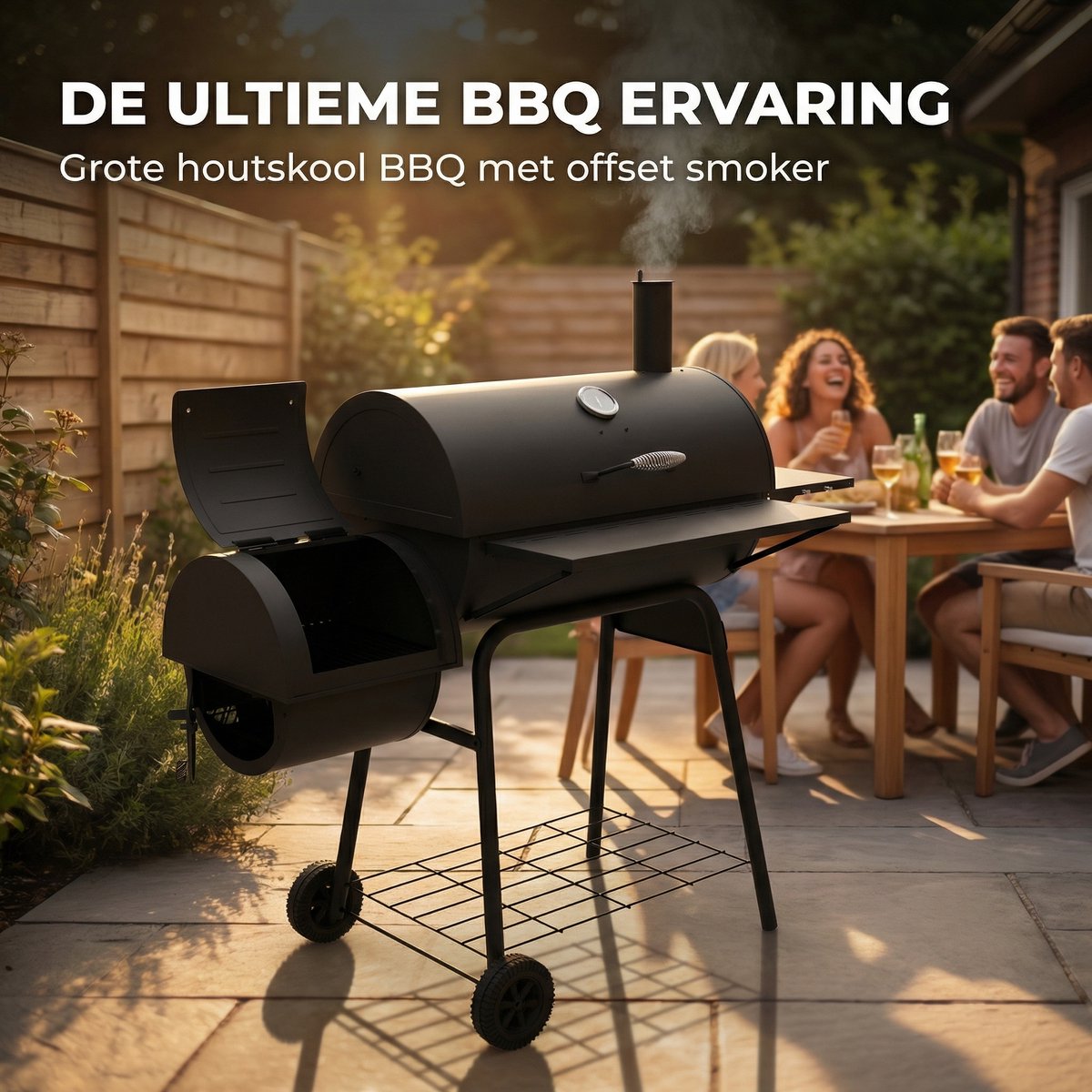 Lugia Houtskool BBQ - Smoker Barbecue – 136 cm – Grote Grill 66x41 cm - Warmhoudrek – Zijtafel met Flessenopener – Zwart – foto 6