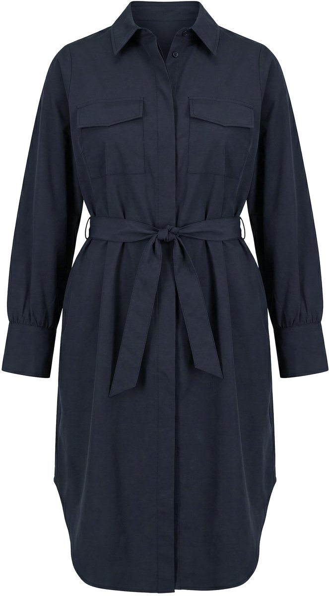 Studio Untold - Dames - Overhemdjurk nauwsluitend model midi-lengte - Zwart - Maat 50+