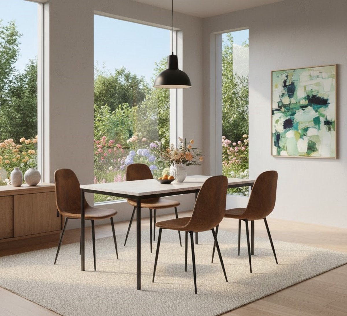 Scandiva Vintage Suède Eetkamerstoelen Set van 4 – Scandinavisch Design met Zwarte Stalen Poten – Bruin Casa Serena – Afmetingen op aanvraag – Casa Dorada