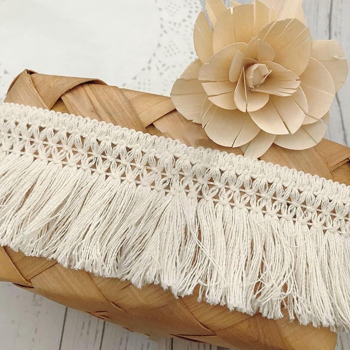 Katoenen kwastje kant trimmen voor doe-het-zelf kleding & decoratie - 3 yards, 6 cm breed