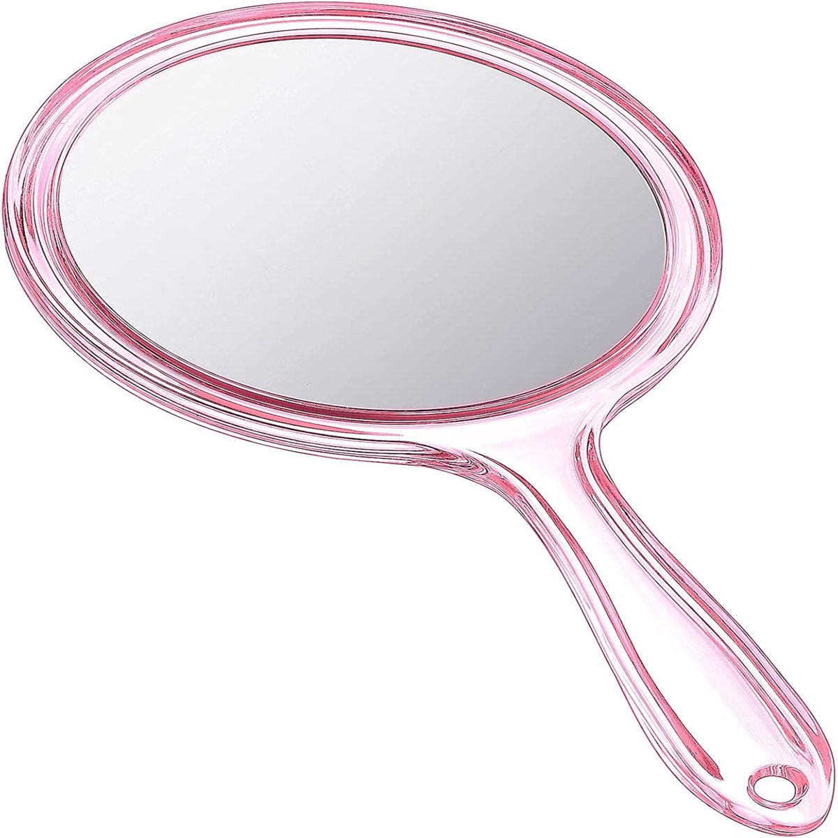 Ynkkvre -Heldere dubbelzijdige handspiegel 1x/2x vergrotingsspiegel met handvat Cosmetische spiegel Make-up reis afgeronde kaptafelspiegel - roze