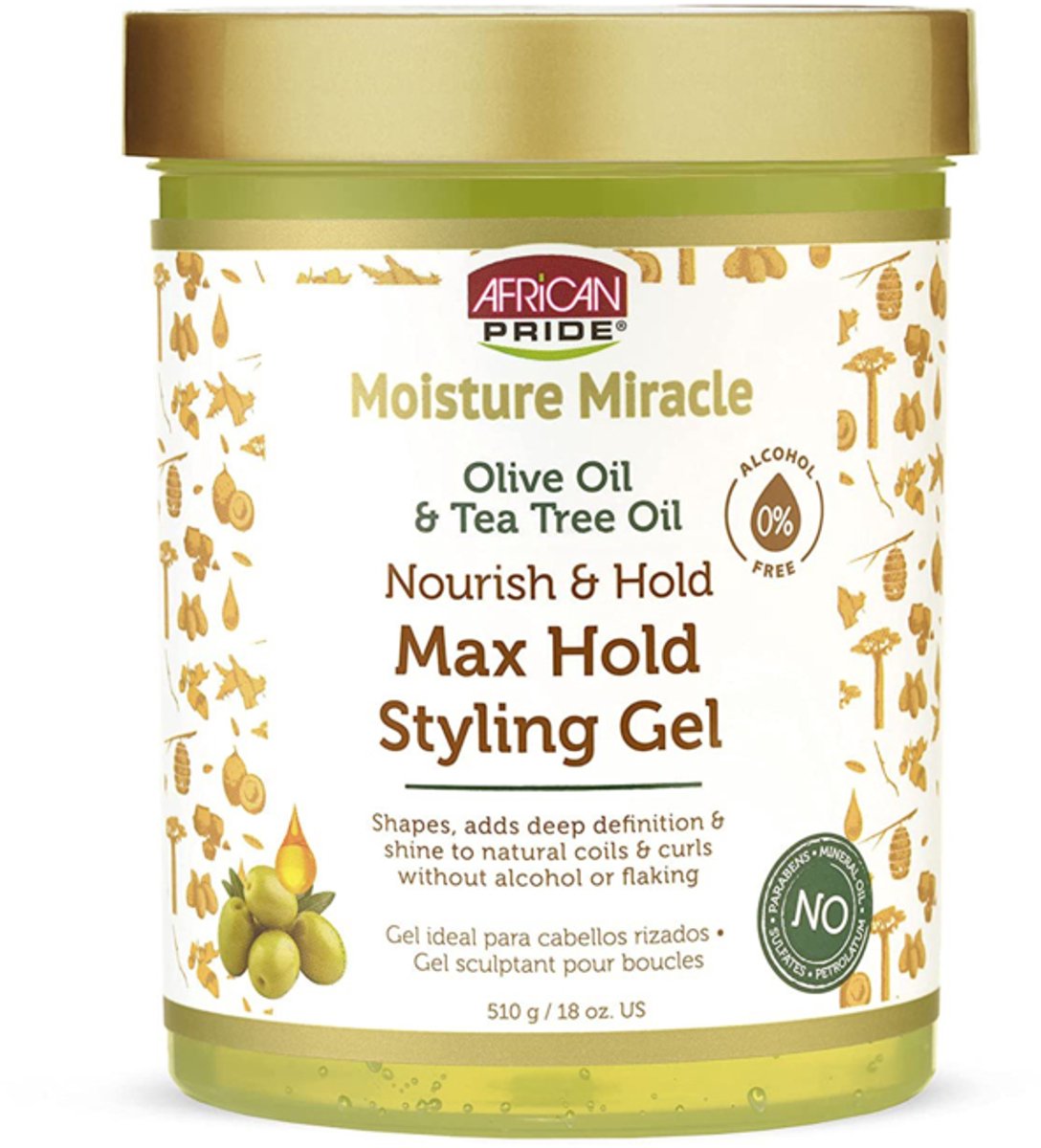 African Pride Moisture Miracle Olive Oil & Tea Tree Oil Max Hold Styling Gel 510g