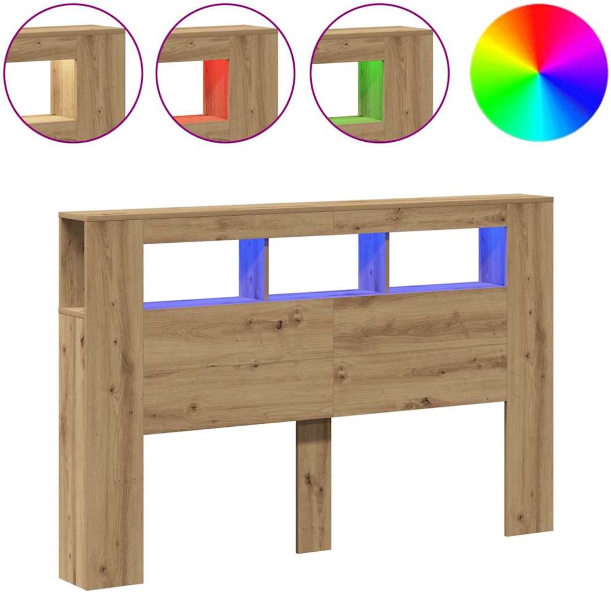 vidaXL - Hoofdeinde - met - LED - 160x18,5x103,5 - cm - hout - artisanaal - eikenkleur
