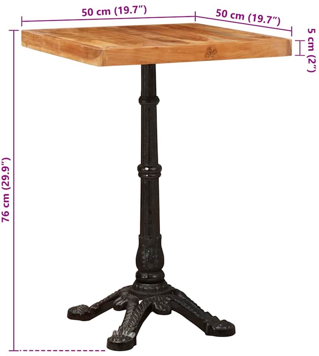 vidaXL Bistrotafel - 50 - x - 50 - x - 76 - cm - Massief - Acacia - Hout - Bruin - Vierkant
