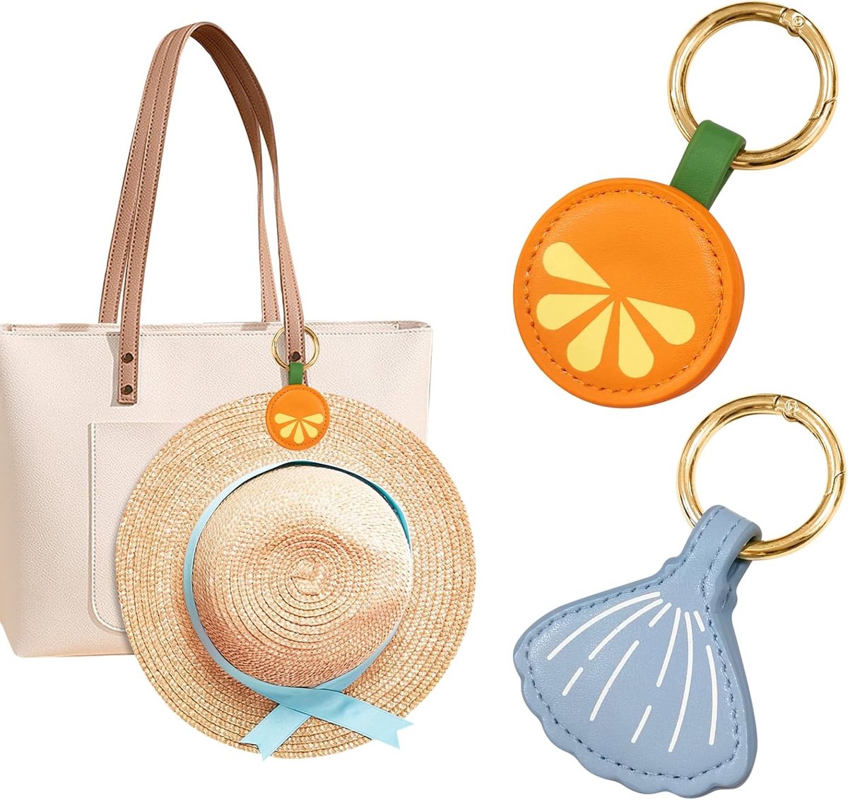 Magnetische hoedenhouder voor op reis, 2 hoedenclips voor tas, strohoedclip, hoedenclip voor handtas, bagage, reisaccessoire (blauwe schelp en oranje schijf), oranje roze