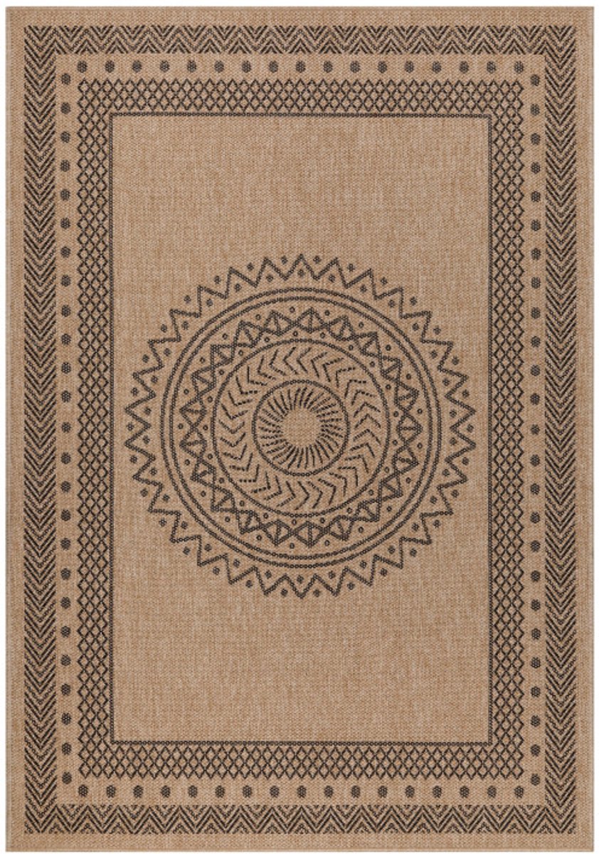 Vloerkleed Dhaka – Zwart – Laagpolig met Levendig Design – Voor Binnen en Buiten