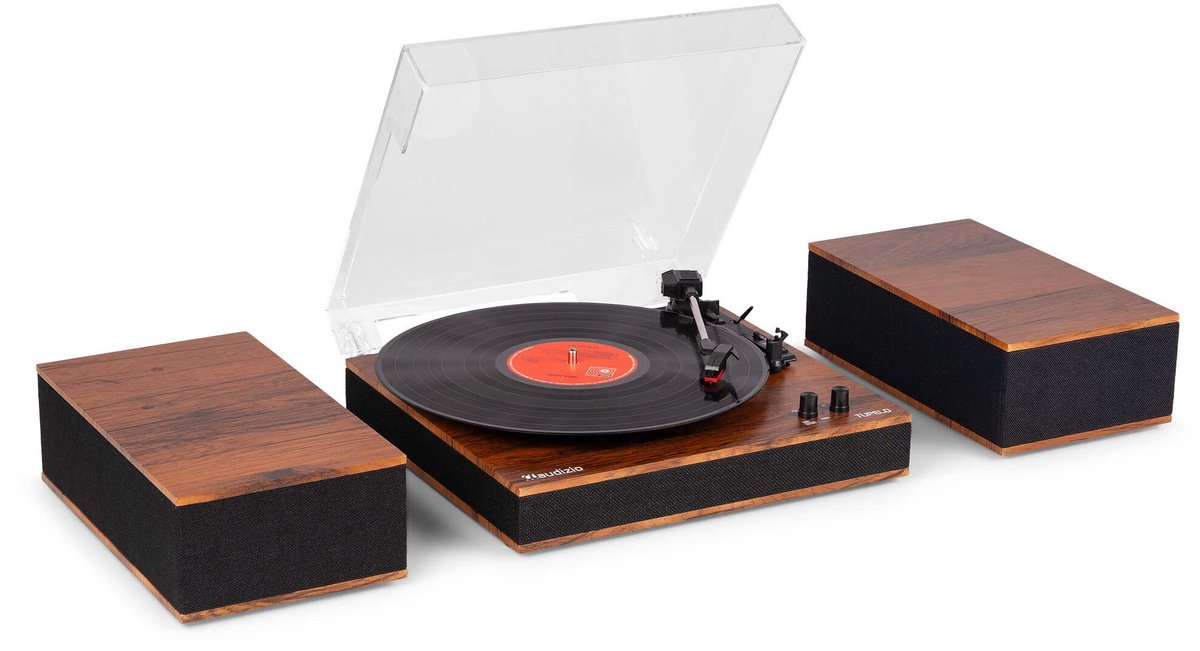 Platenspeler met speakers - Audizio Tupelo - Platenspeler Bluetooth - LP speler met auto stop - Houtlook