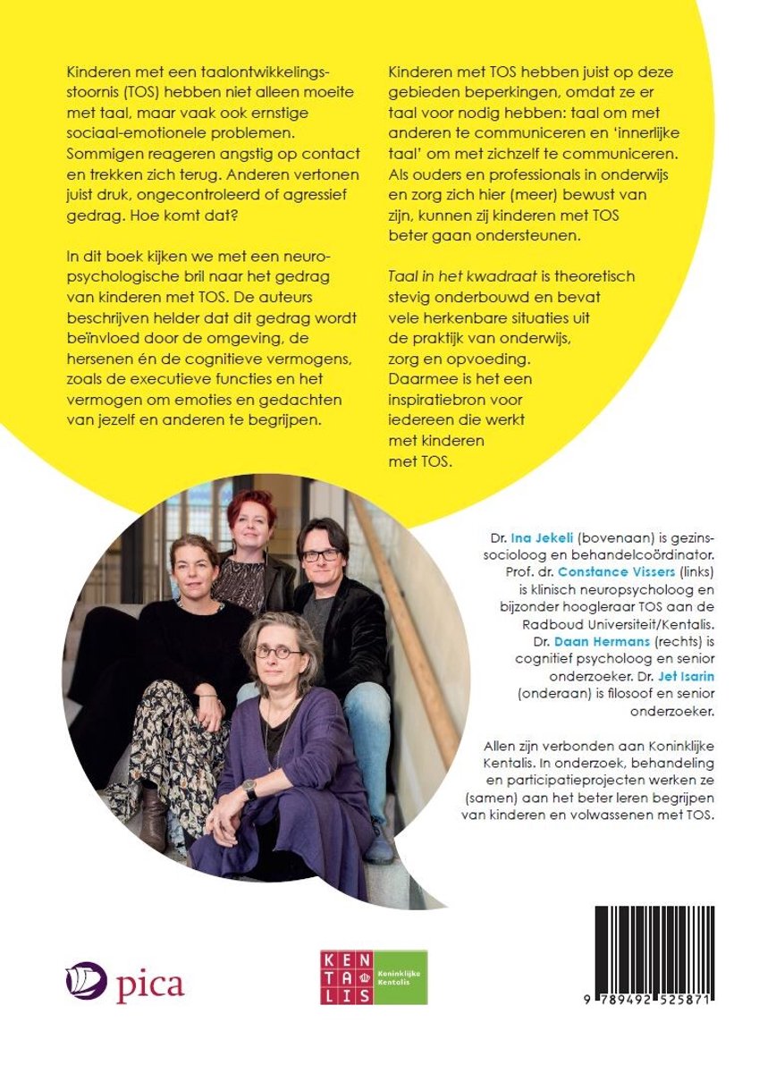 Vier vrouwen op de achtergrond. Tekst: Taal in het kwadraat, Kinderen met TOS beter begrijpen.