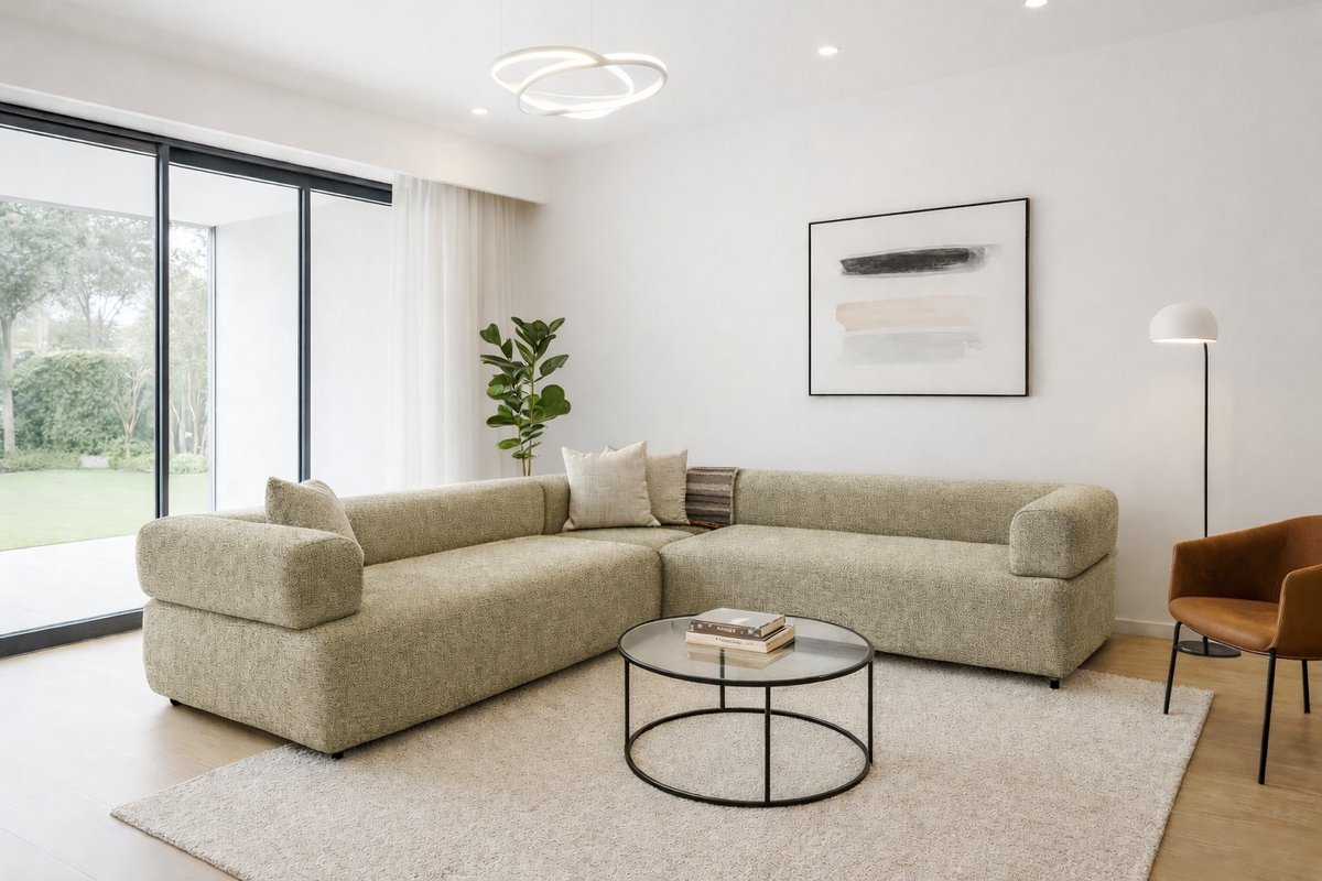 Royale U-Vormige Hoekbank – Matras King - Rabbit Textiel – Extra Diepe Zitting – 3-Delige Loungebank – Moderne Bank voor Woonkamer