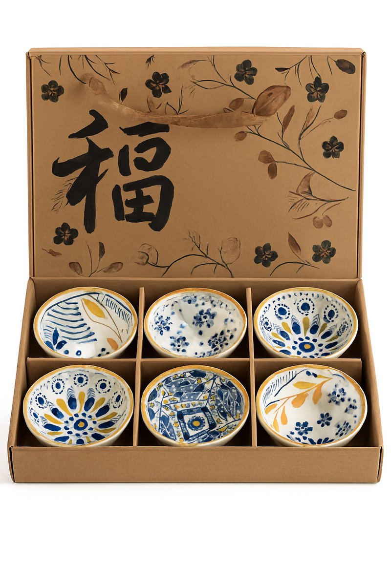 6 Keramiek kommen - Japans - Chinees - kommen - set - tapas schaaltjes - kommetjes - serviesset - tapas, rijst, sushi, soep - keramisch - porselein - giftbox - cadeauverpakking - Oosterse stijl - rijstkom - sushikom - decoratief servies - Aziatisch