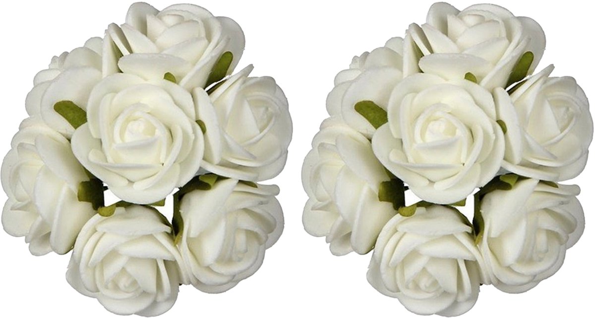 Ideas4seasons Decoratie roosjes foam - 2x - bosje van 7 - wit - Dia 6 cm - hobby/DIY bloemetjes