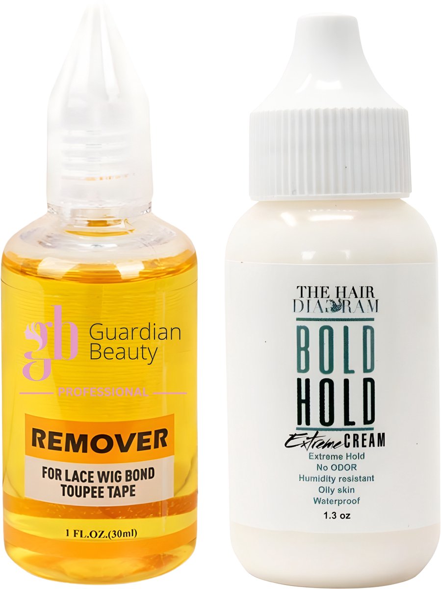 Pruik Lijm - Guardian Beauty Remover Set - Bold Hold - Extreme Creme - 1.3 oz. + GB Remover - Geel - For Lace Wig Bond and Toupee Tape - 1 stuk - 30ml - Haarextensions - Pruik - The Hair Diagram -