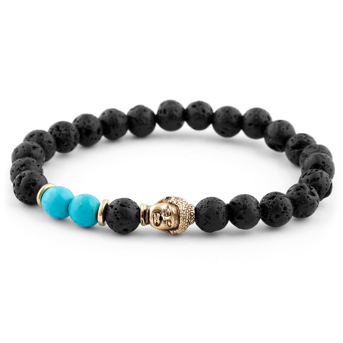 8 mm Boeddha Armband van Turquoise en Lavasteen