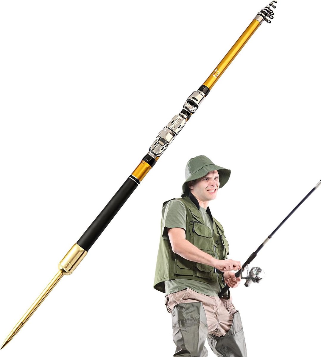 Telescopische Vishengel - Compacte Visstok - Reizen Vissen - Extra Zwaar Vermogen - 9525 g - Goud