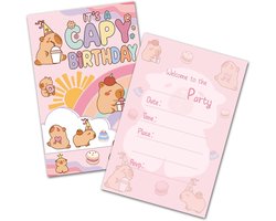 Capybara Uitnodigingen - Feestkaarten - Verjaardag Babyshower - Dubbelzijdig Ontwerp - 20 Stuks - Kleurrijk