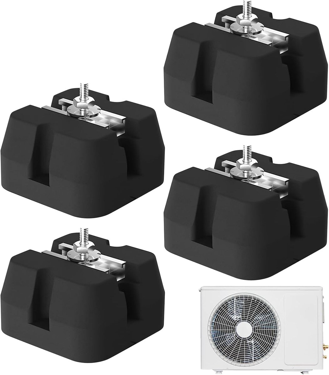 Airco Buitenunit Matten - Trillingsdempers Ondersteuning - Stabiliseren Buitenunit - Hoge Draagkracht 500kg - 10x10x6.5cm Set - Zwart