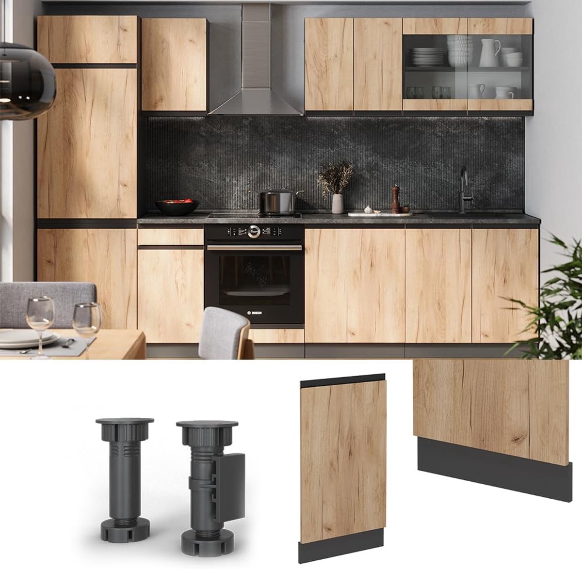 Vaatwasserfrontpaneel - Keukenfront - Keuken renovatie - Greeploos J-Shape design - 45 cm 
