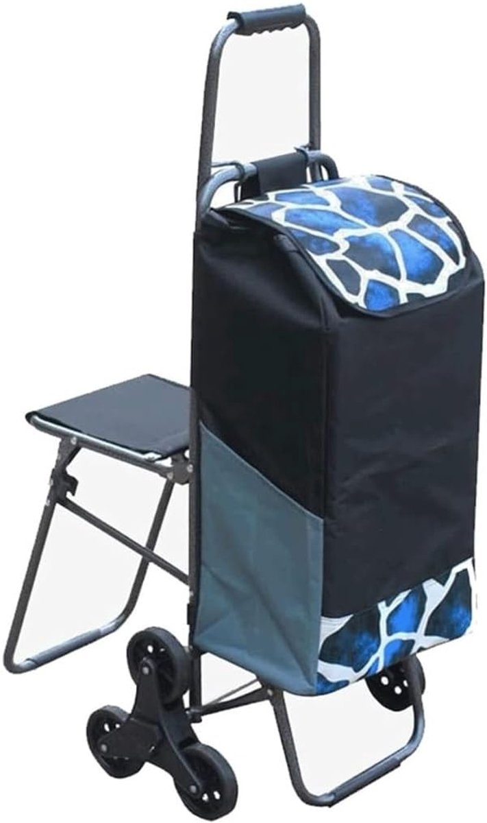 Winkelwagen met Zitting - Opvouwbare Boodschappentrolley met 6 Wielen voor Trap en Hellingen - 100kg Capaciteit en 33L Volume