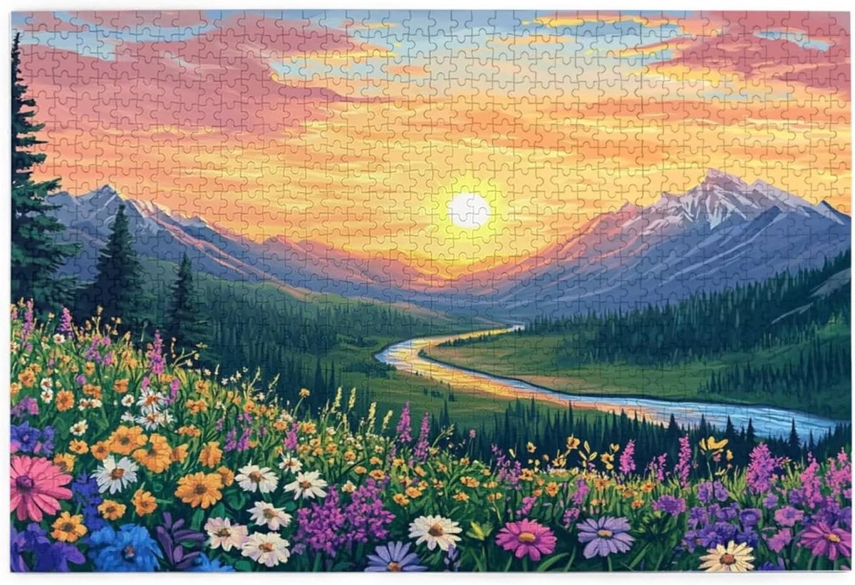 Puzzel 2000 stukjes - Legpuzzel Volwassenen - Ontspannend Tijdverdrijf - Gedetailleerd Bloemenontwerp - 100 x 70 cm - Zonsondergang
