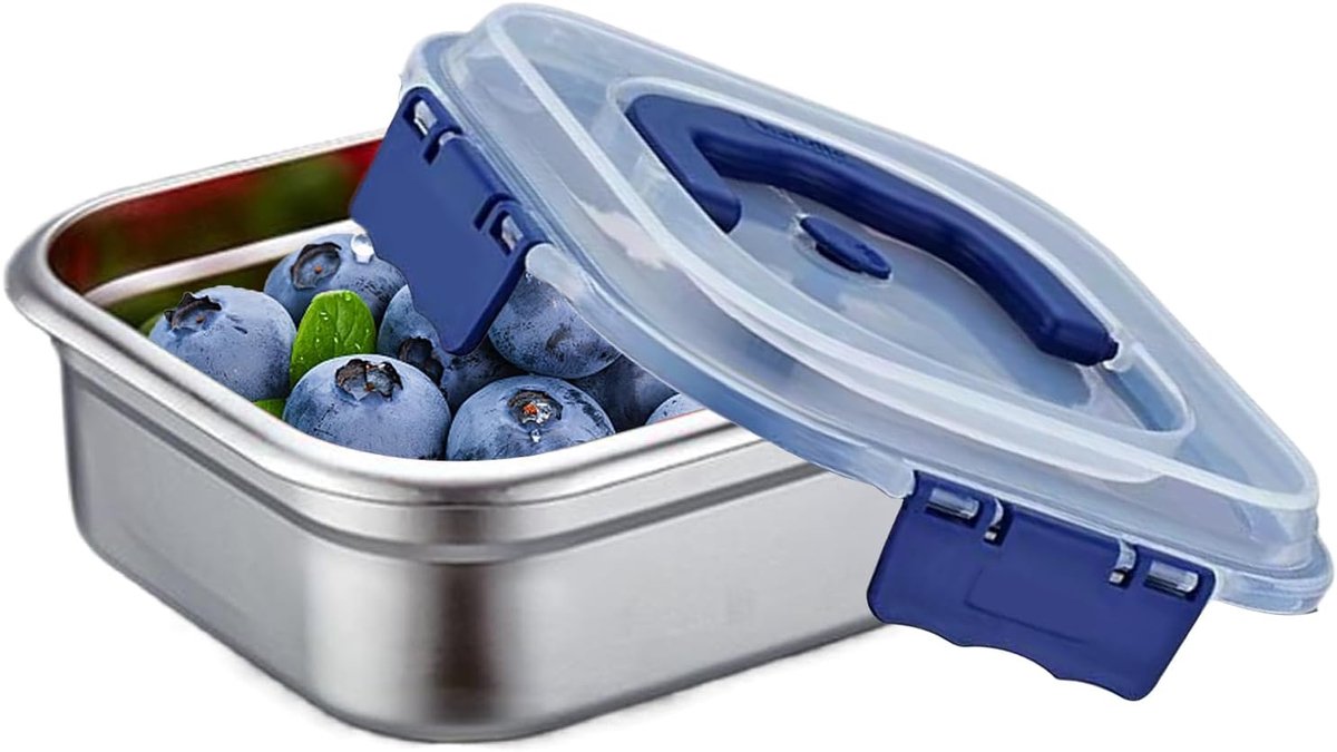 Voedsel Bewaarcontainers - Broodtrommel RVS - Lunch School Werk - Luchtdicht Vriezerbestendig - 21x21x10 cm
