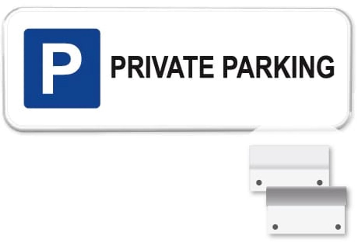 Private parking bord - Weerbestendig Aluminium - 40x15 cm - Bevestiging: Met muur-/ wandmontage beugels