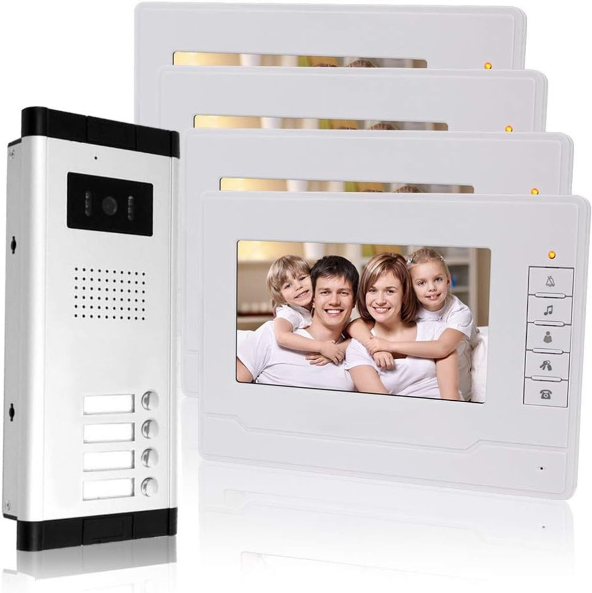Video Deurbel Systeem - Intercom Set - Meerdere Woningen - Bekabeld Zicht - 7 Inch Scherm - Zwart