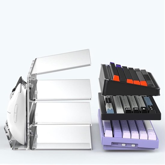 Opbergrek Toetsenbord - Bureau Organizer - Gaming Setup - Verstelbaar 3-Laags Ontwerp - 26.5 x 18 x 16 cm - Zwart/Helder — afbeelding 4