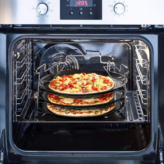 Pizza Bakset - Oven Schaal - Crispy Pizza Bakken - Inclusief Standaard - 3 Platen 32cm - Zwart Zilver — afbeelding 3