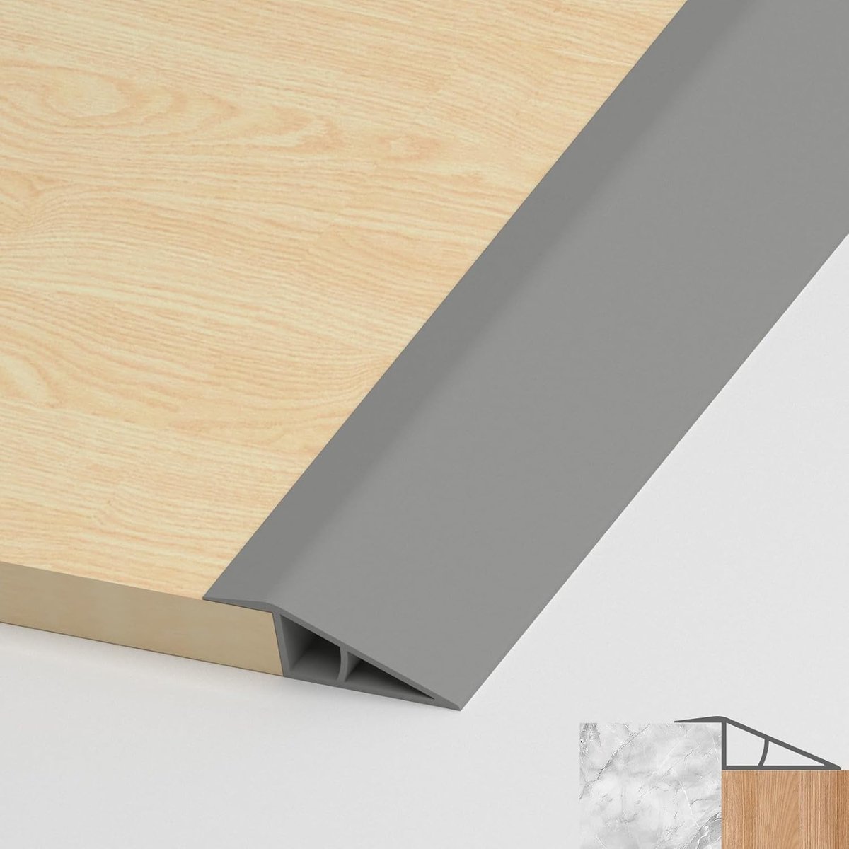 Vloerprofiel - Drempelprofiel Overgangsprofiel - Vloeren Afwerken - Zelfklevend PVC Profiel - 17-20mm Hoogte - Grijs