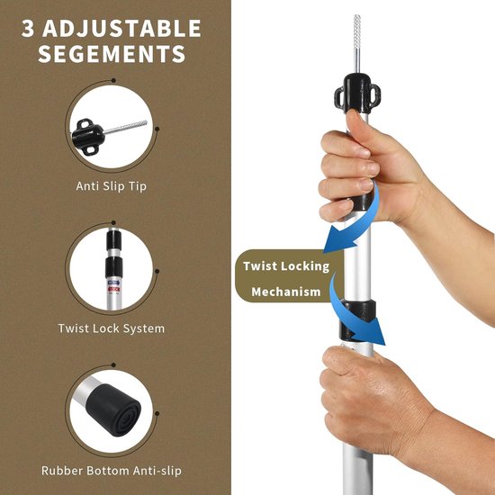 Tent Stokken - Verstelbare Stokken - Kampeer Luifel - Sterk Aluminium - 95-230 cm - Zilverkleurig — afbeelding 5