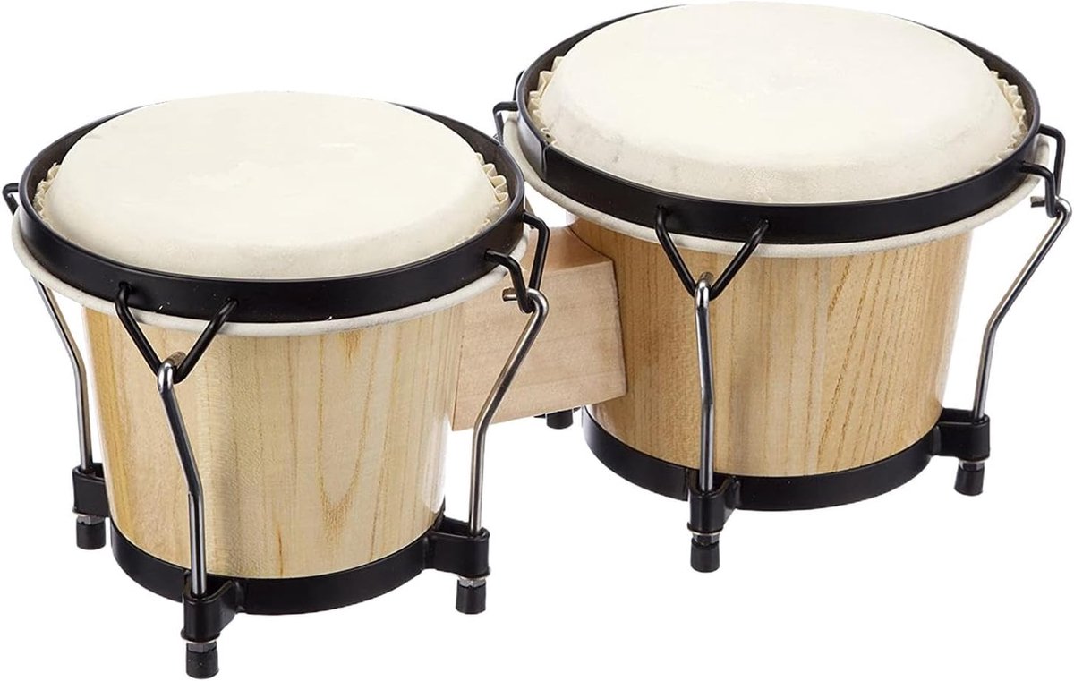 Bongo Trommel Kinderen - Percussie Instrument - Muziek Leren - Mahonie Hout - 6 en 7 Inch - Houten Kleur