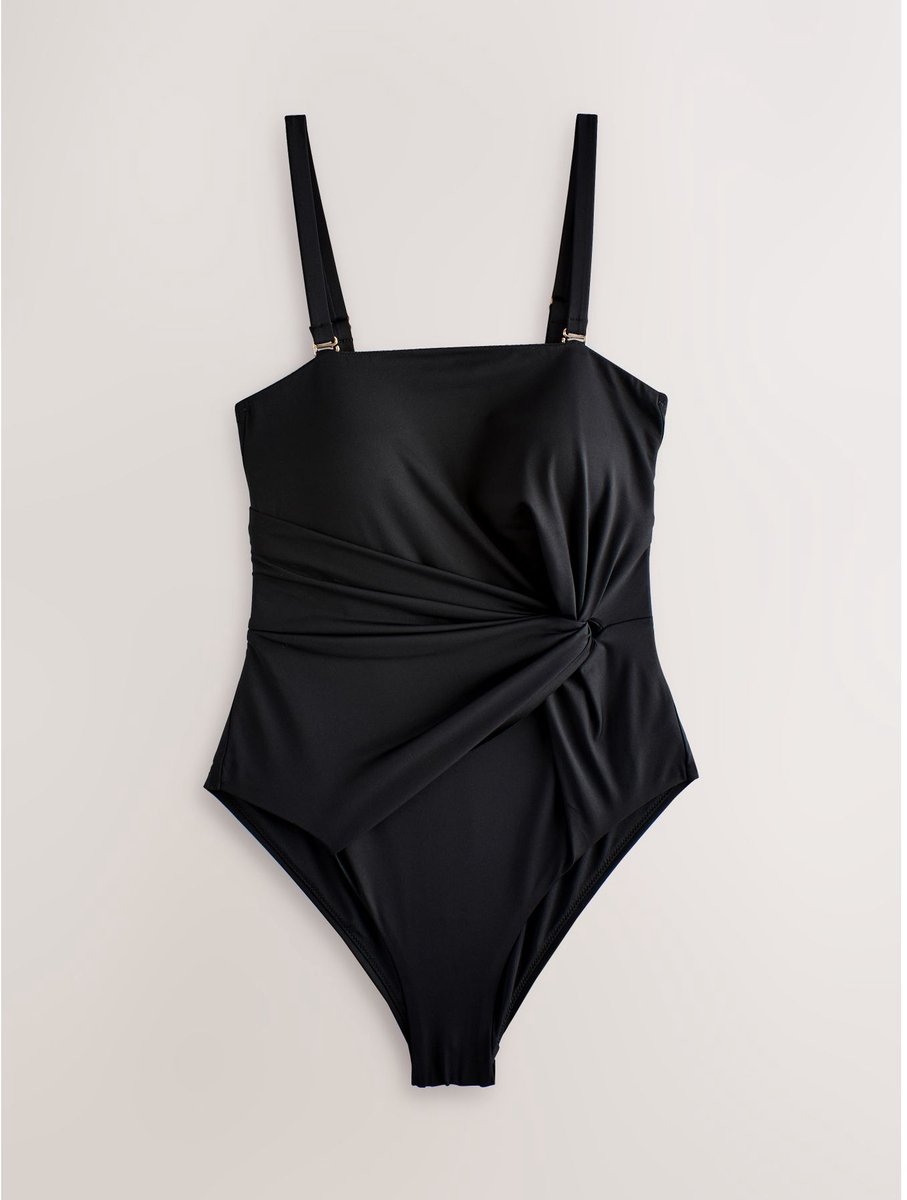 Next Dames - Gedraaid buikbedekkend bandeau-badpak - Zwart Black