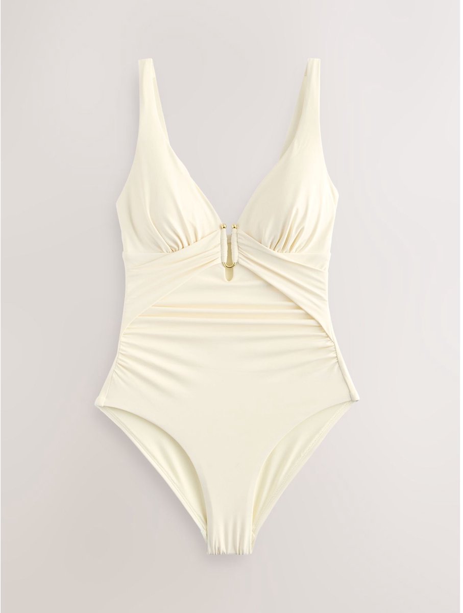 Next Dames - Utrim diep uitgesneden badpak met figuurcorrectie - Crème Ecru Cream