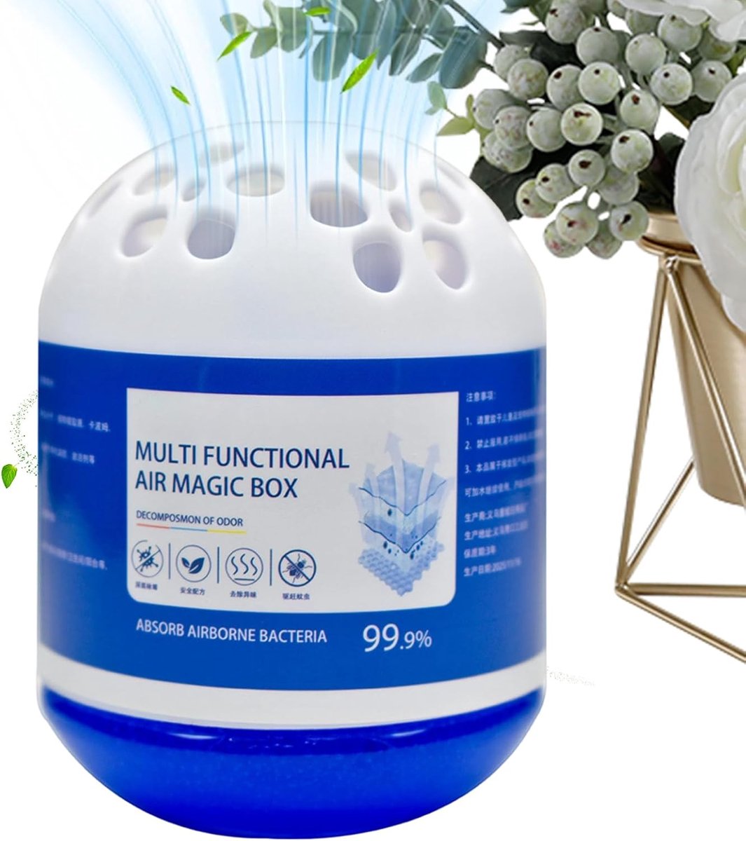 Luchtreiniger Box - Geur Neutralisator - Frisse Lucht - Stof en Geur Absorptie - 7 x 9 cm - Blauw Wit