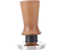 Koffiestamper Roestvrij Staal - Espresso Accessoire - Thuis Koffie Bereiden - Constante Druk Mechanisme - 51 mm Diameter - Zilver Hout